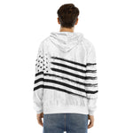 White And Black American Flag Print Men's Velvet Pullover Hoodie