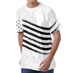 White And Black American Flag Print Men's Velvet T-Shirt