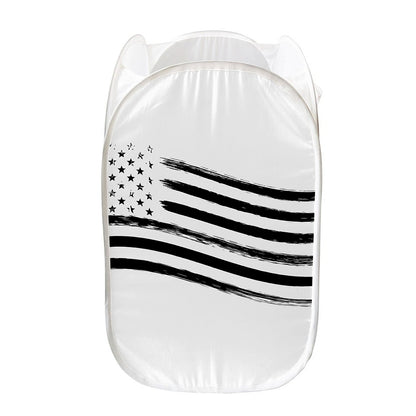 White And Black American Flag Print Mesh Laundry Hamper