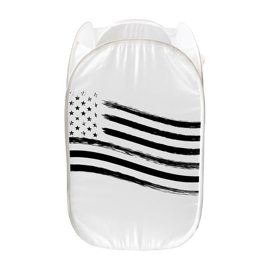 White And Black American Flag Print Mesh Laundry Hamper