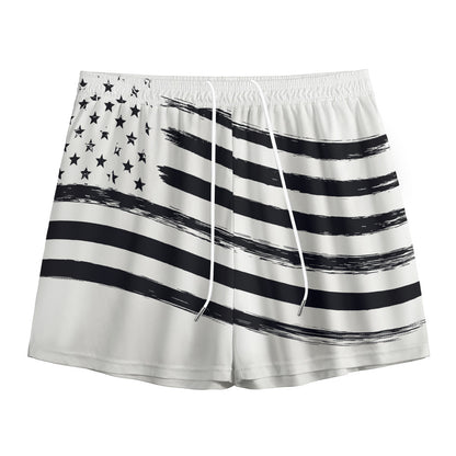 White And Black American Flag Print Mesh Shorts
