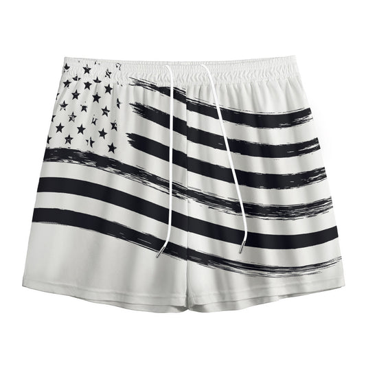 White And Black American Flag Print Mesh Shorts