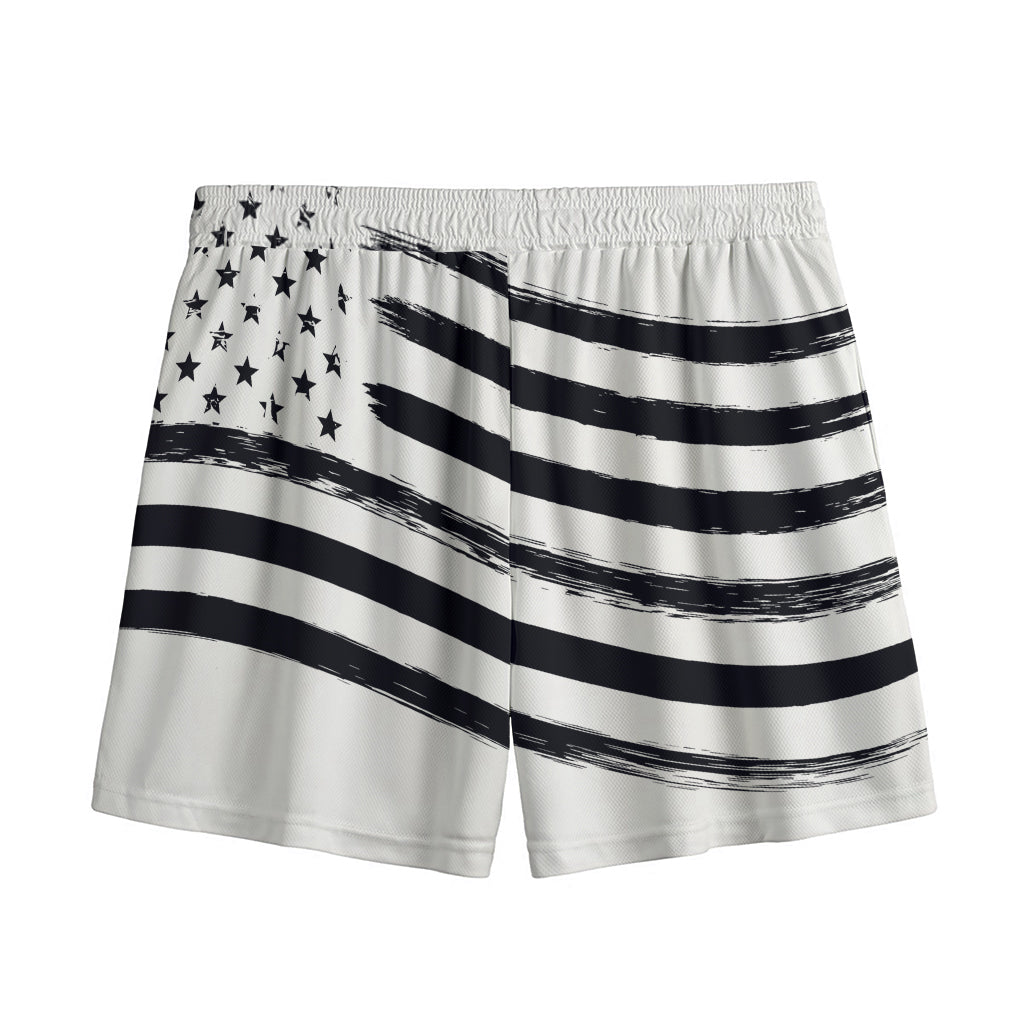 White And Black American Flag Print Mesh Shorts