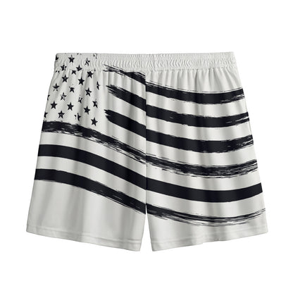 White And Black American Flag Print Mesh Shorts
