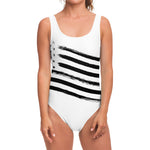 White And Black American Flag Print One Piece Swimsuit