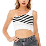 White And Black American Flag Print One Shoulder Crop Top