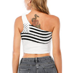 White And Black American Flag Print One Shoulder Crop Top