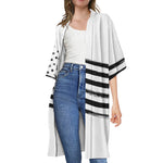 White And Black American Flag Print Open Front Beach Cover Up