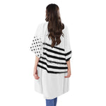 White And Black American Flag Print Open Front Beach Cover Up