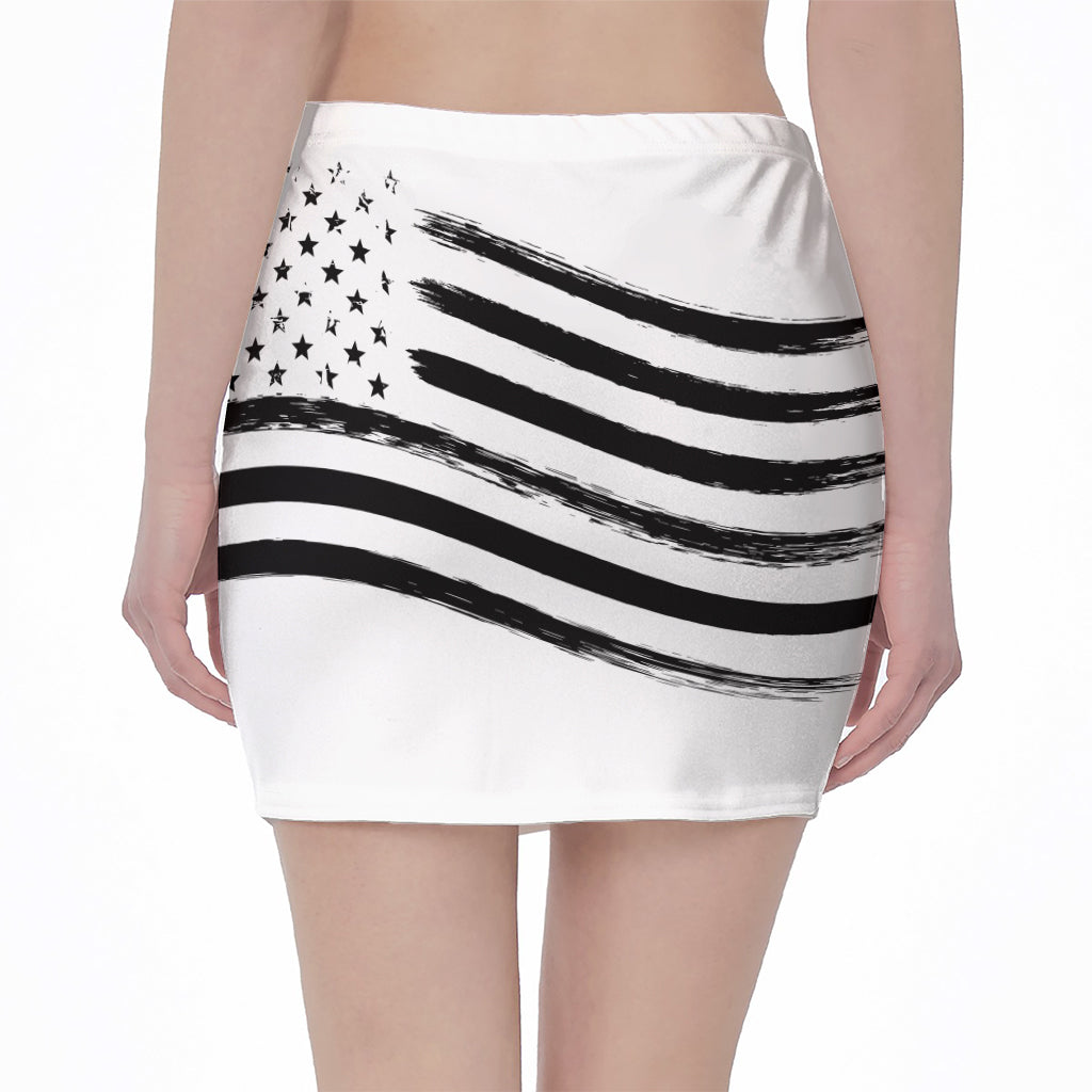 White And Black American Flag Print Pencil Mini Skirt