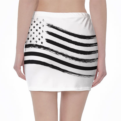 White And Black American Flag Print Pencil Mini Skirt