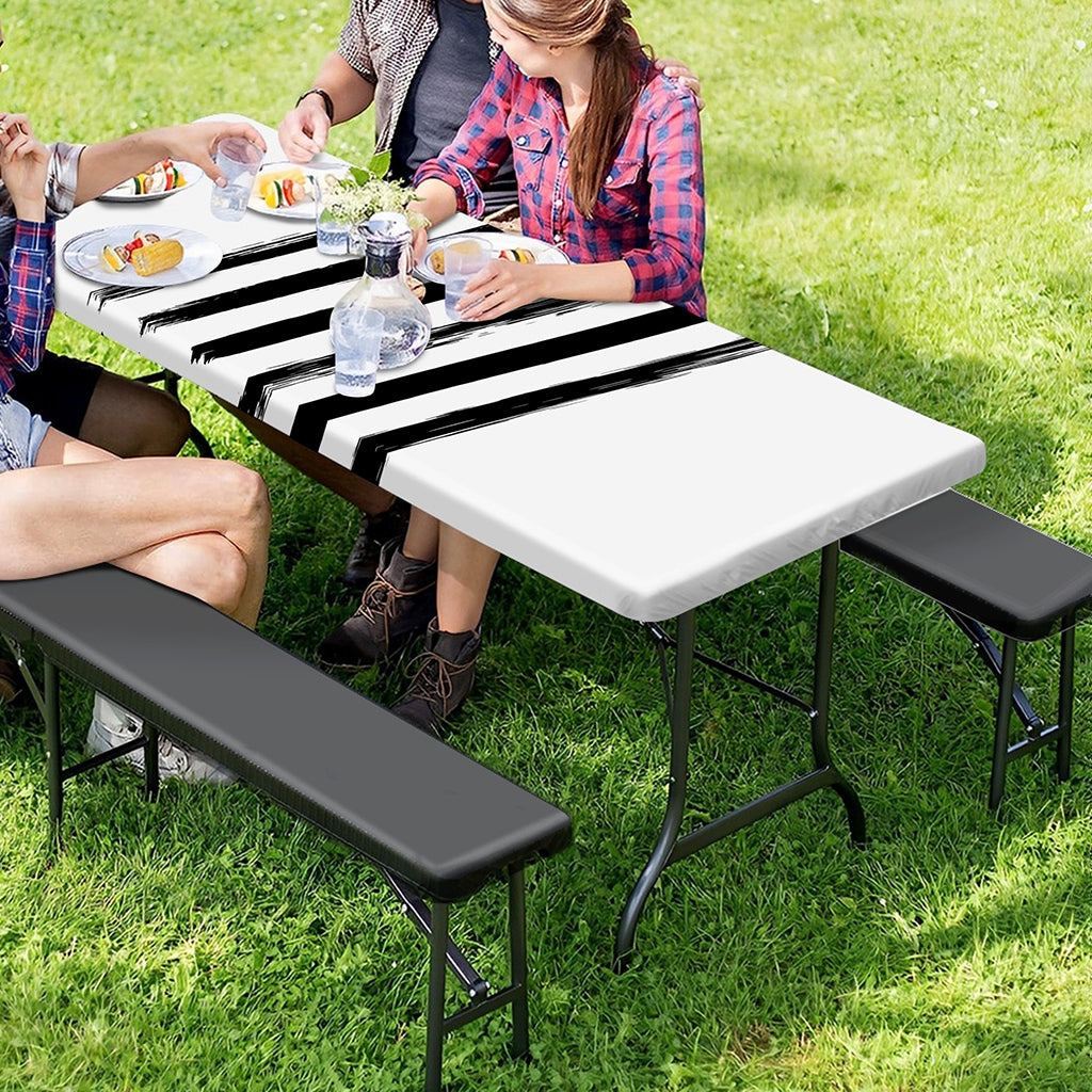 White And Black American Flag Print Picnic Table Cover