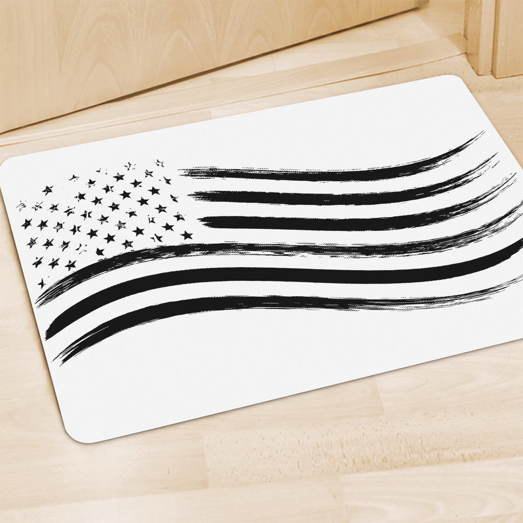 White And Black American Flag Print Polyester Doormat