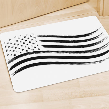 White And Black American Flag Print Polyester Doormat