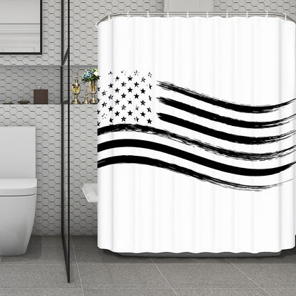 White And Black American Flag Print Polyester Shower Curtain