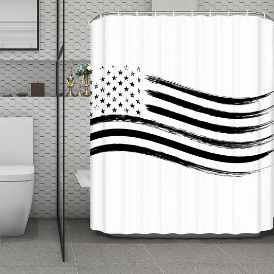 White And Black American Flag Print Polyester Shower Curtain