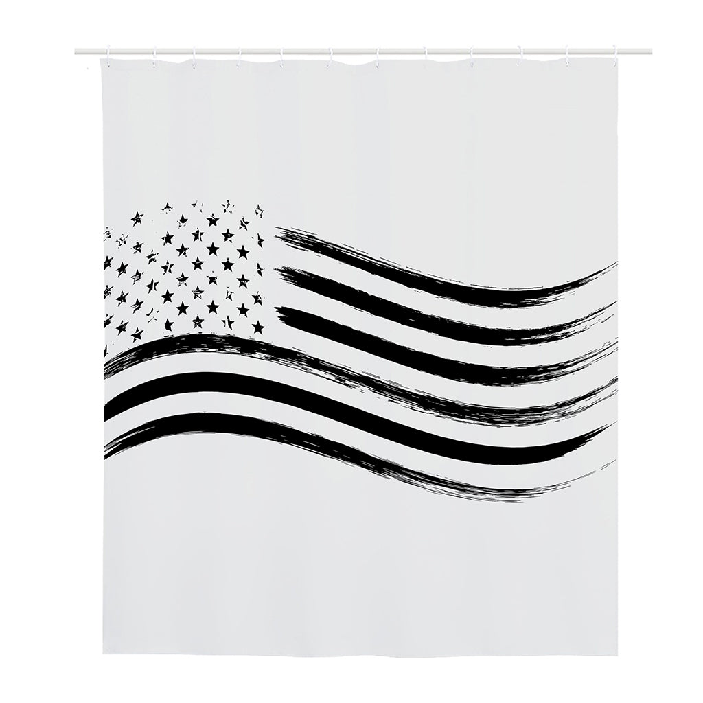White And Black American Flag Print Polyester Shower Curtain