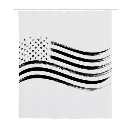 White And Black American Flag Print Polyester Shower Curtain