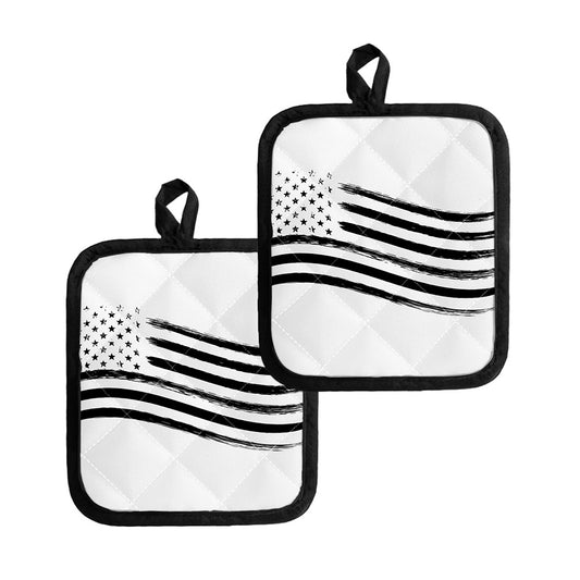 White And Black American Flag Print Pot Holders