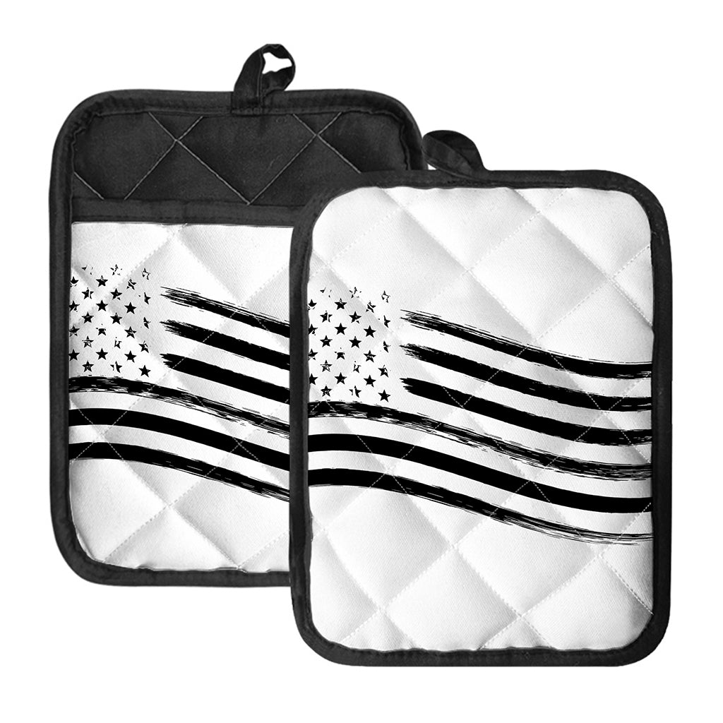 White And Black American Flag Print Pot Holders With Pocket