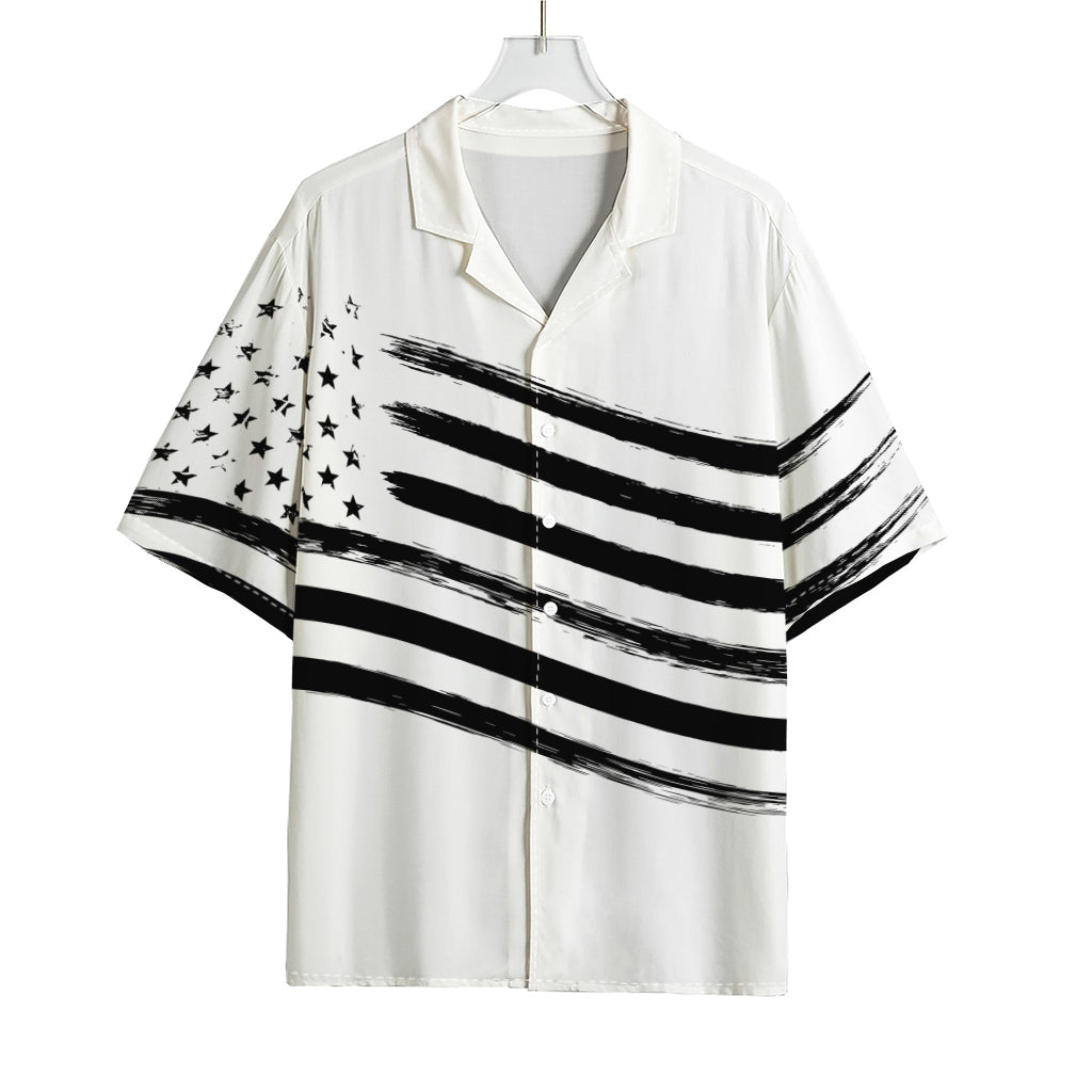 White And Black American Flag Print Rayon Hawaiian Shirt