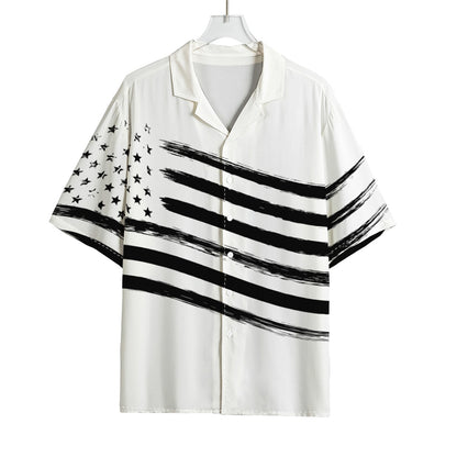 White And Black American Flag Print Rayon Hawaiian Shirt