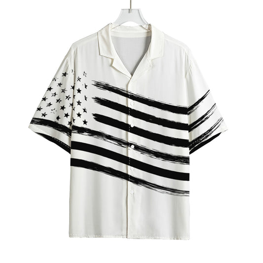 White And Black American Flag Print Rayon Hawaiian Shirt