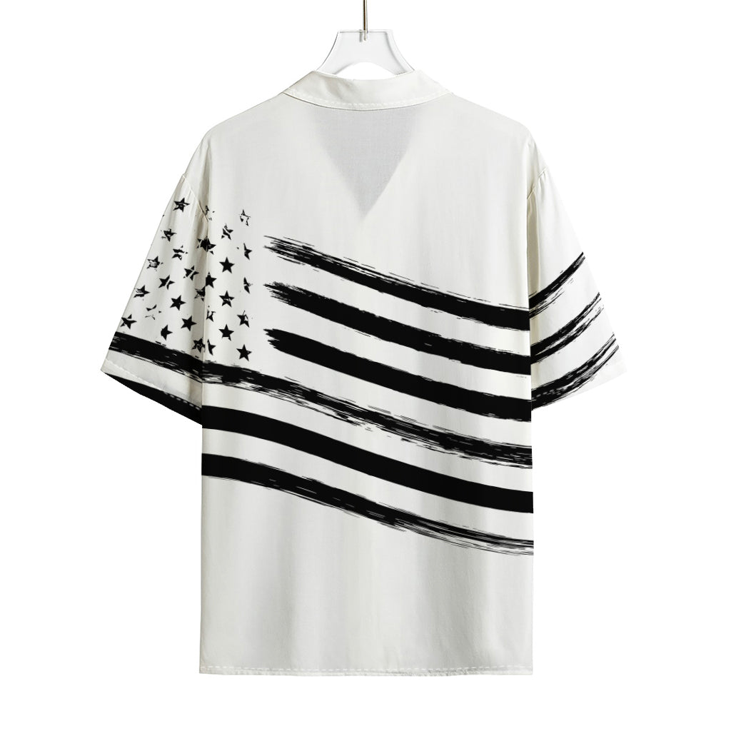 White And Black American Flag Print Rayon Hawaiian Shirt