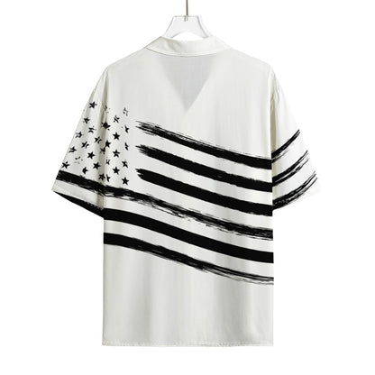 White And Black American Flag Print Rayon Hawaiian Shirt