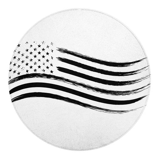White And Black American Flag Print Round Blanket