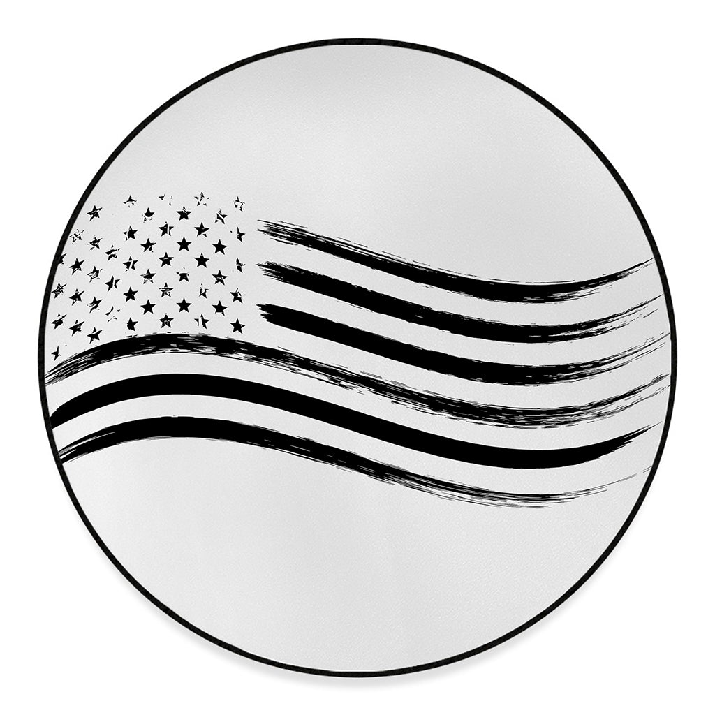 White And Black American Flag Print Round Floor Mat
