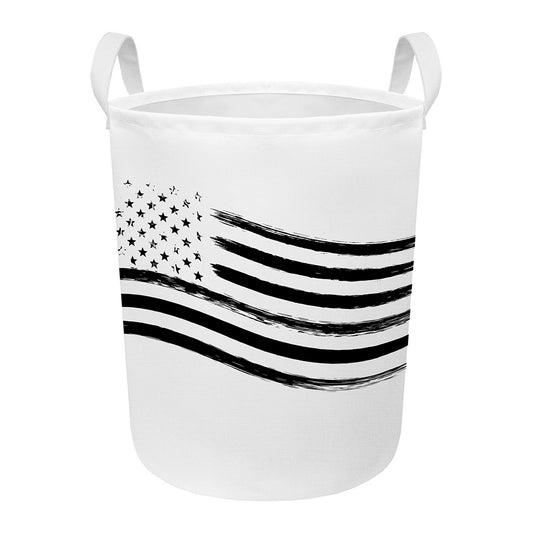 White And Black American Flag Print Round Laundry Basket