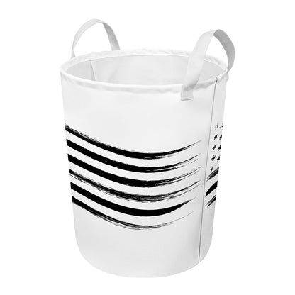 White And Black American Flag Print Round Laundry Basket