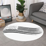 White And Black American Flag Print Round Rug