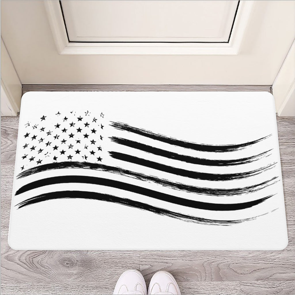 White And Black American Flag Print Rubber Doormat
