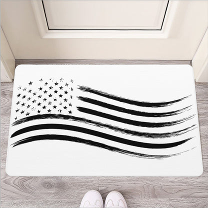 White And Black American Flag Print Rubber Doormat
