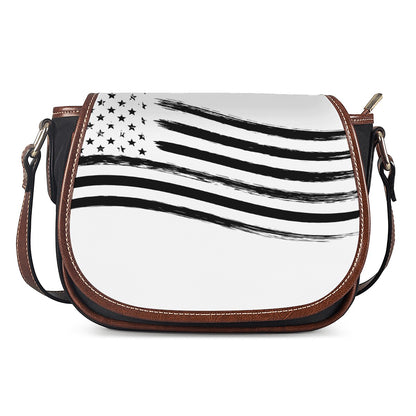 White And Black American Flag Print Saddle Bag