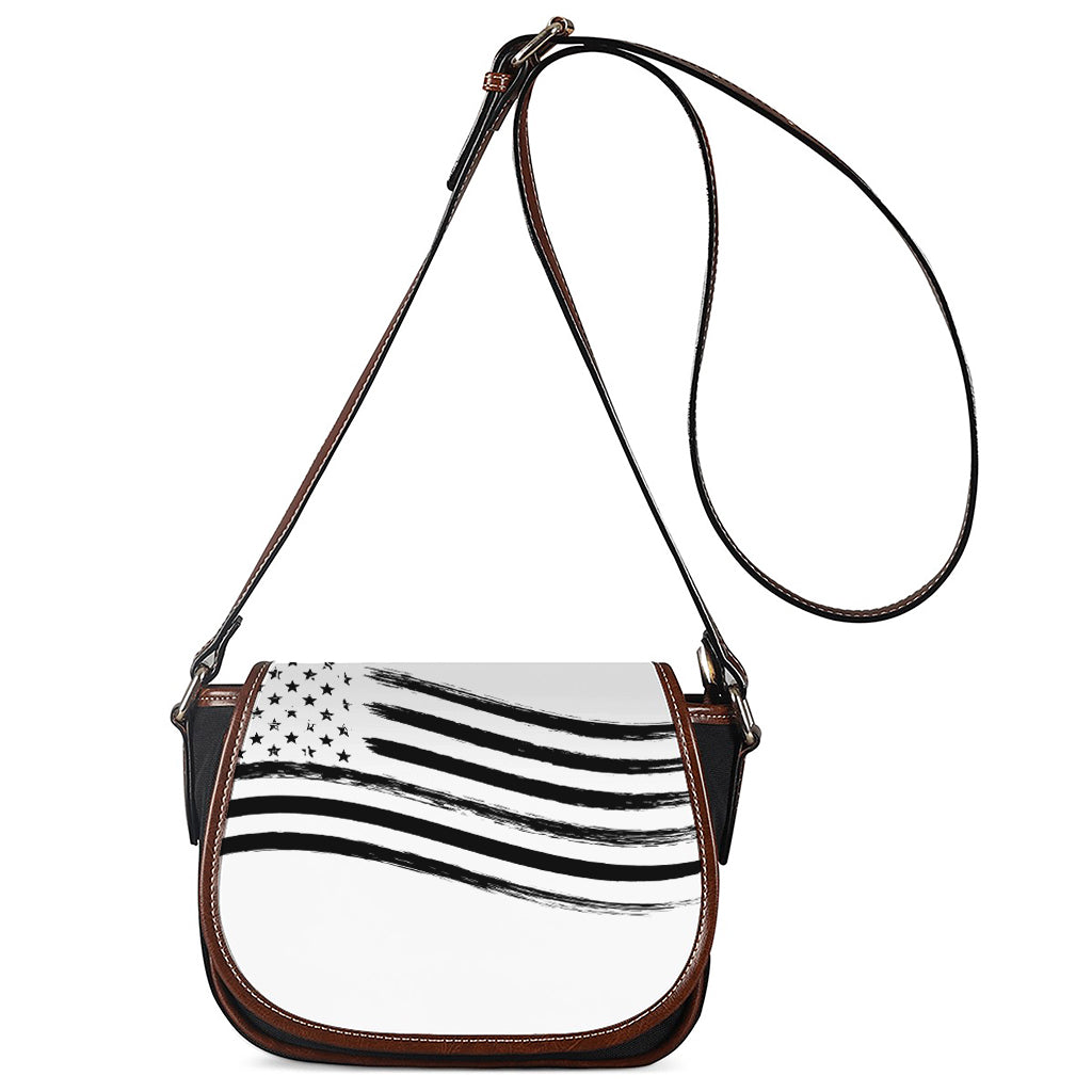 White And Black American Flag Print Saddle Bag