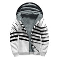 White And Black American Flag Print Sherpa Lined Zip Up Hoodie
