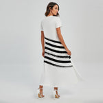 White And Black American Flag Print Short Sleeve Maxi Dress