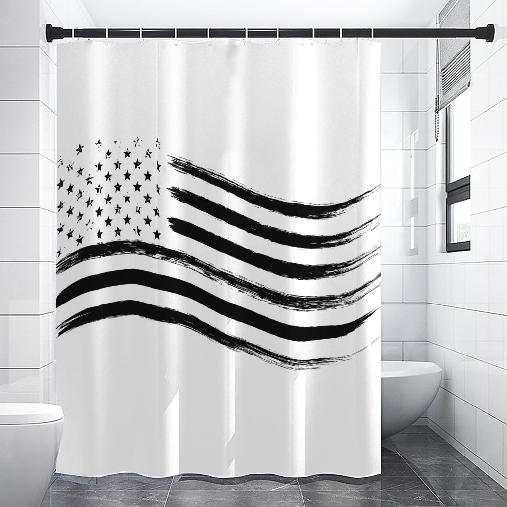 White And Black American Flag Print Shower Curtain