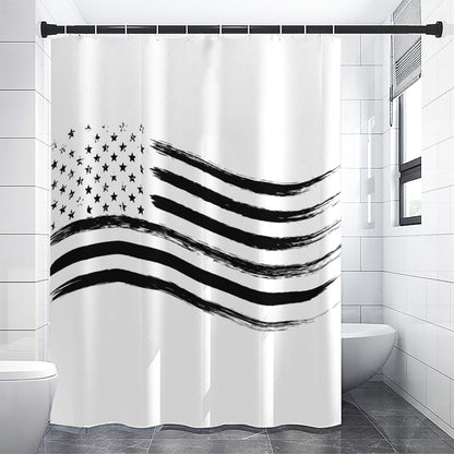 White And Black American Flag Print Shower Curtain
