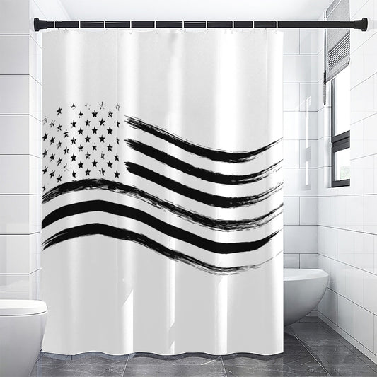 White And Black American Flag Print Shower Curtain