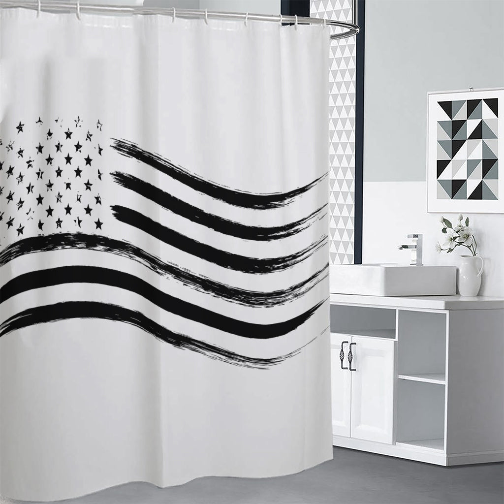 White And Black American Flag Print Shower Curtain