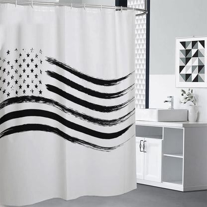 White And Black American Flag Print Shower Curtain