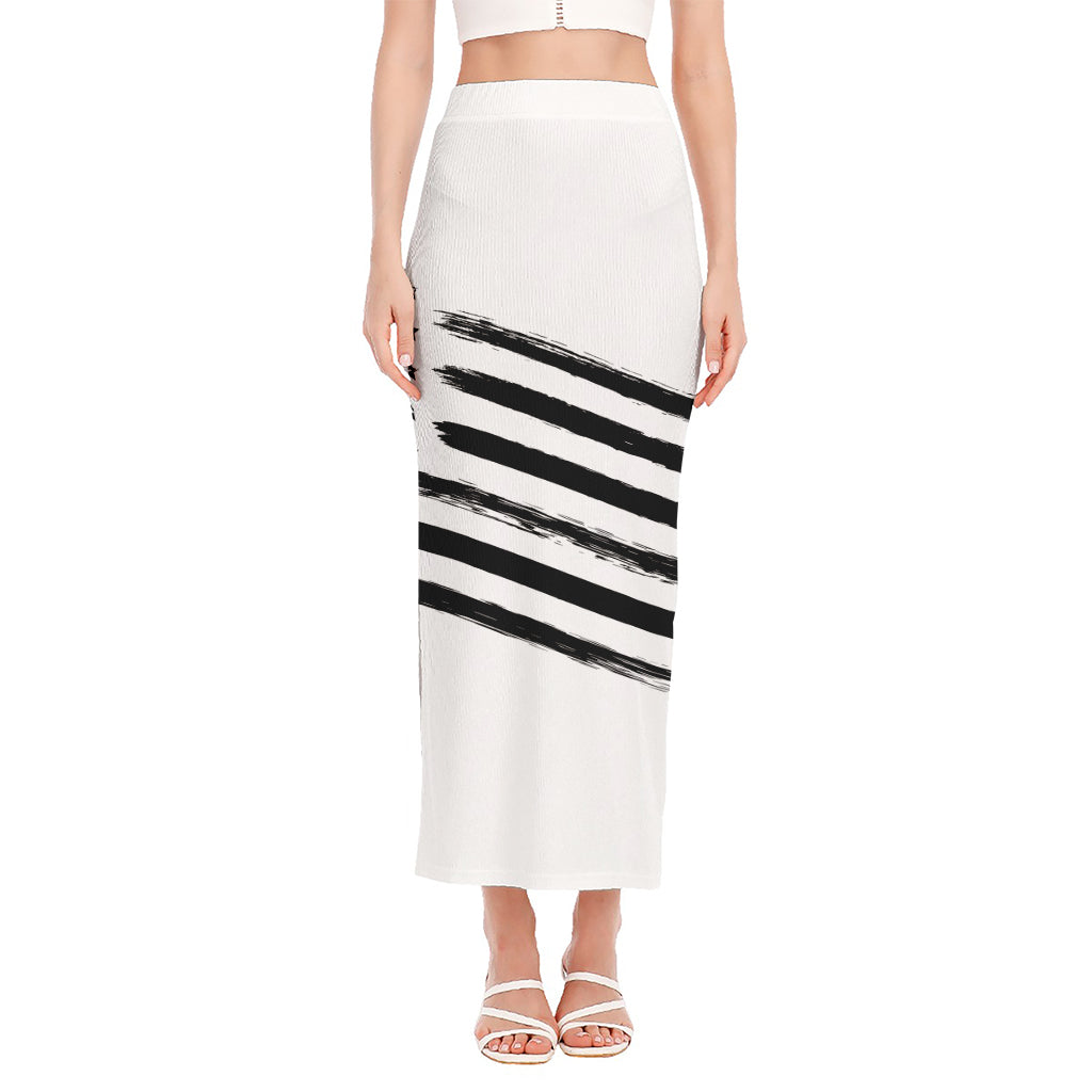 White And Black American Flag Print Side Slit Maxi Skirt
