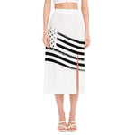 White And Black American Flag Print Side Slit Midi Skirt