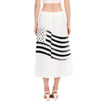 White And Black American Flag Print Side Slit Midi Skirt
