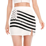 White And Black American Flag Print Side Slit Mini Skirt