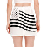 White And Black American Flag Print Side Slit Mini Skirt